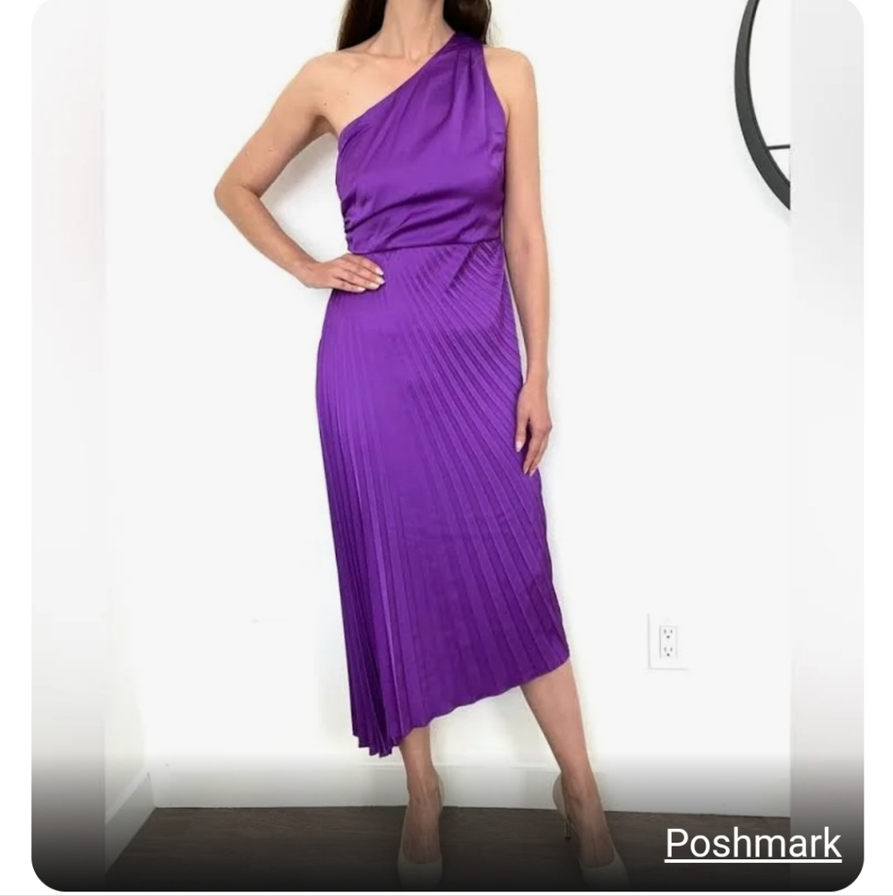 Sam Edelmam one shoulder ruched pleated midi dress - Picture 1 of 3